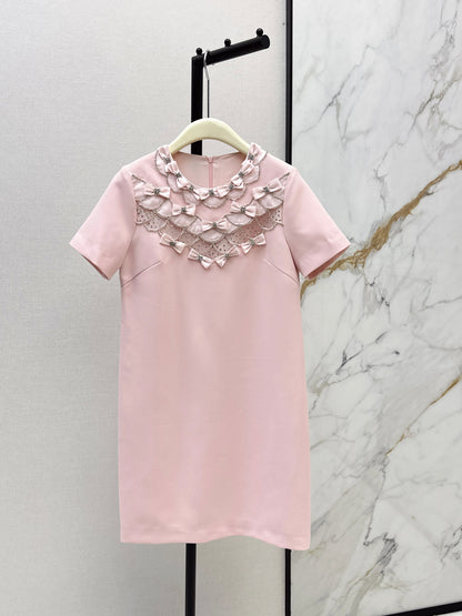 26ss Bow-embellished rhinestone dress
