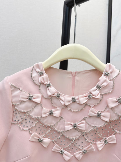 26ss Bow-embellished rhinestone dress