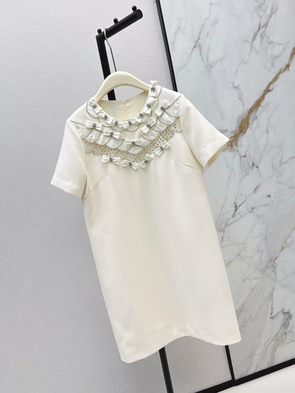 26ss Bow-embellished rhinestone dress