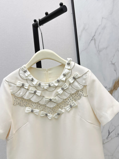 26ss Bow-embellished rhinestone dress