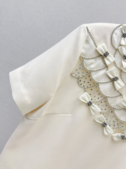 26ss Bow-embellished rhinestone dress