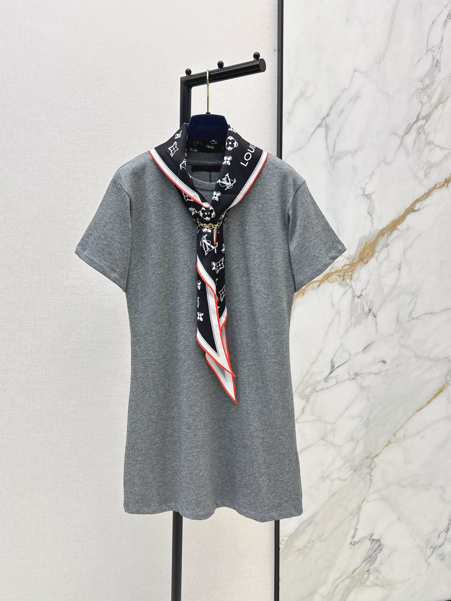 26ss Long T-shirt with silk scarf embellishment