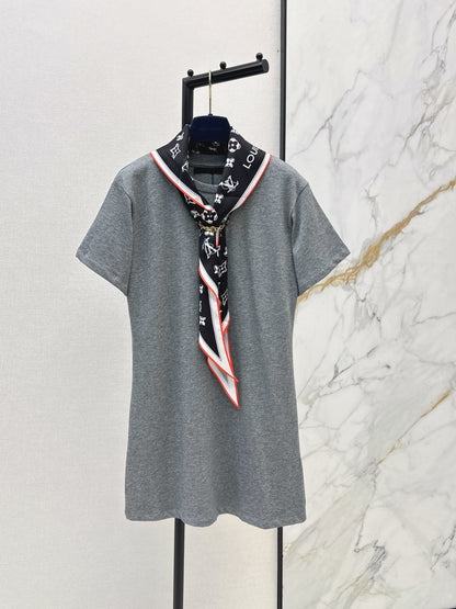 26ss Long T-shirt with silk scarf embellishment