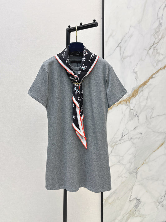 26ss Long T-shirt with silk scarf embellishment