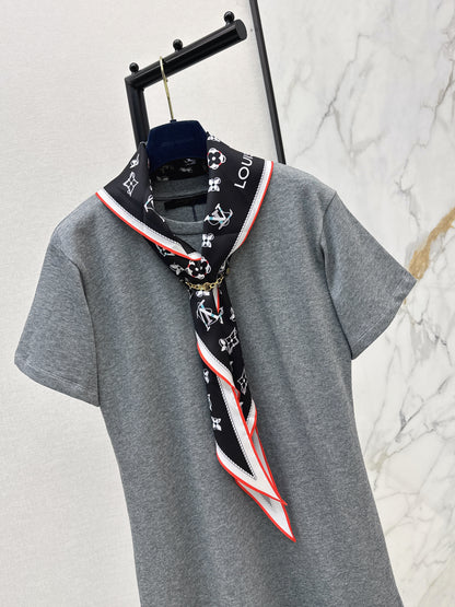 26ss Long T-shirt with silk scarf embellishment