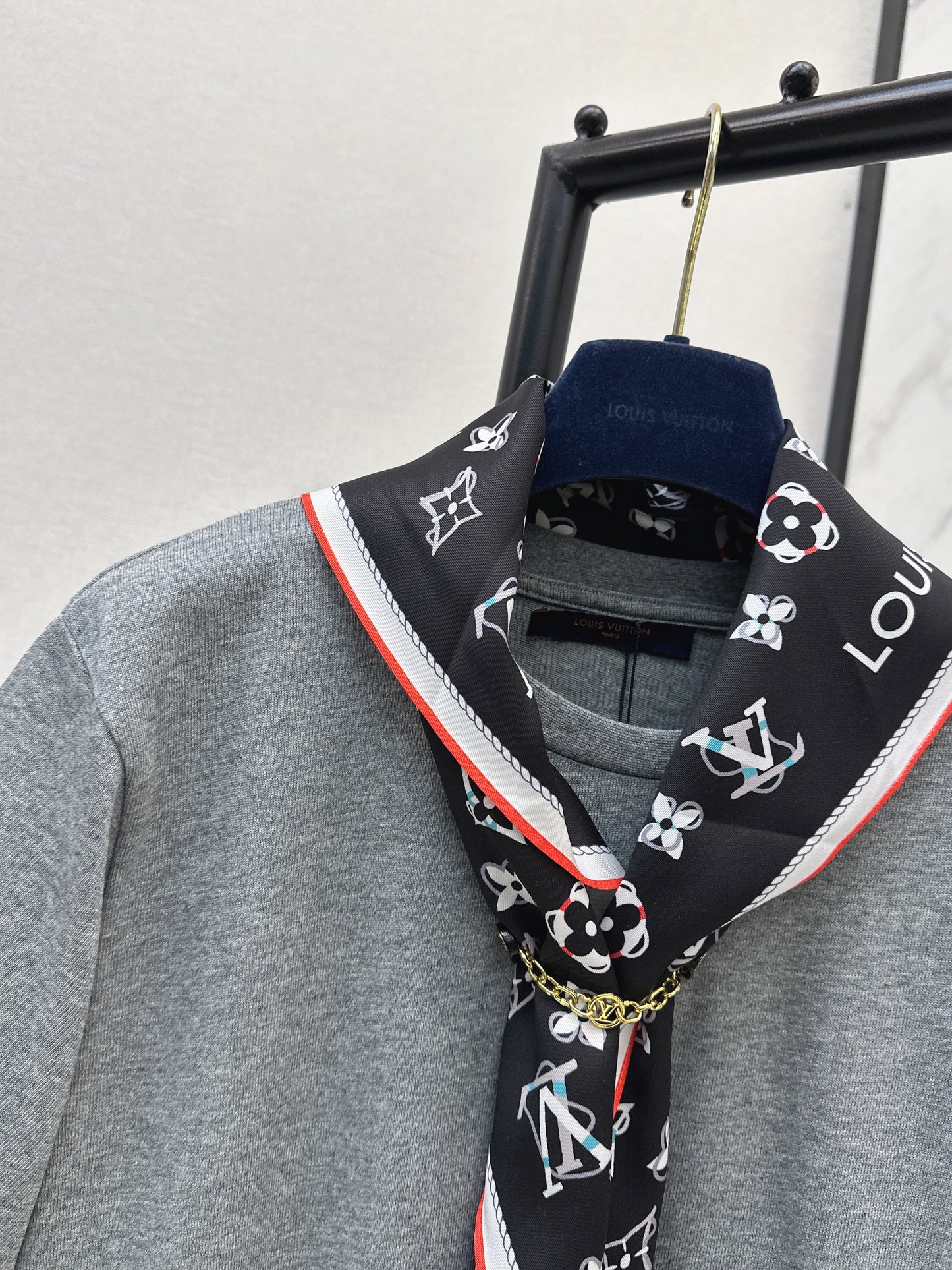 26ss Long T-shirt with silk scarf embellishment