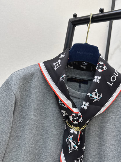 26ss Long T-shirt with silk scarf embellishment