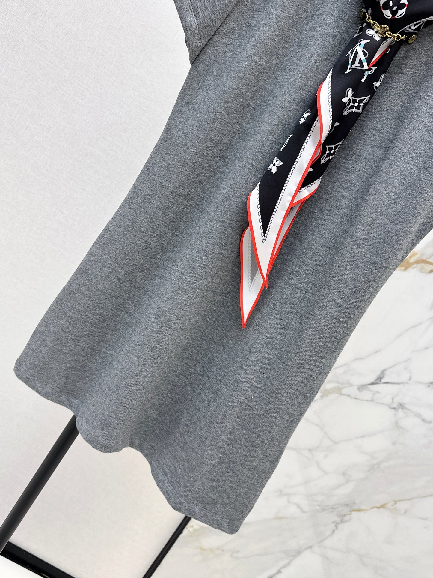 26ss Long T-shirt with silk scarf embellishment