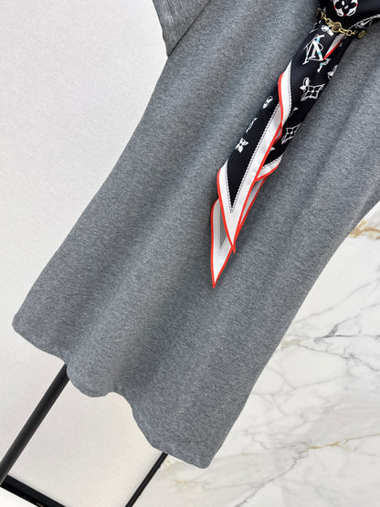 26ss Long T-shirt with silk scarf embellishment