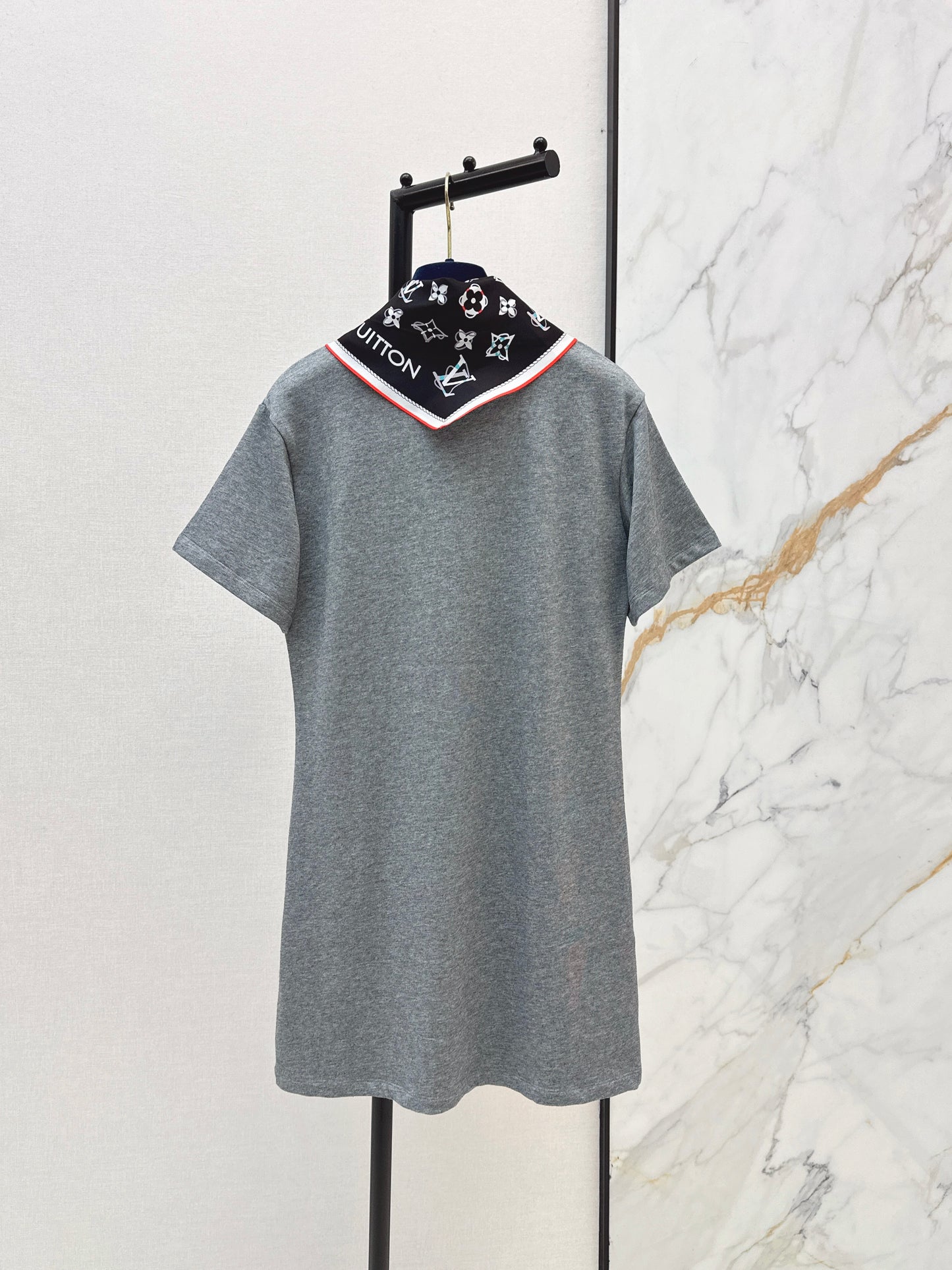 26ss Long T-shirt with silk scarf embellishment