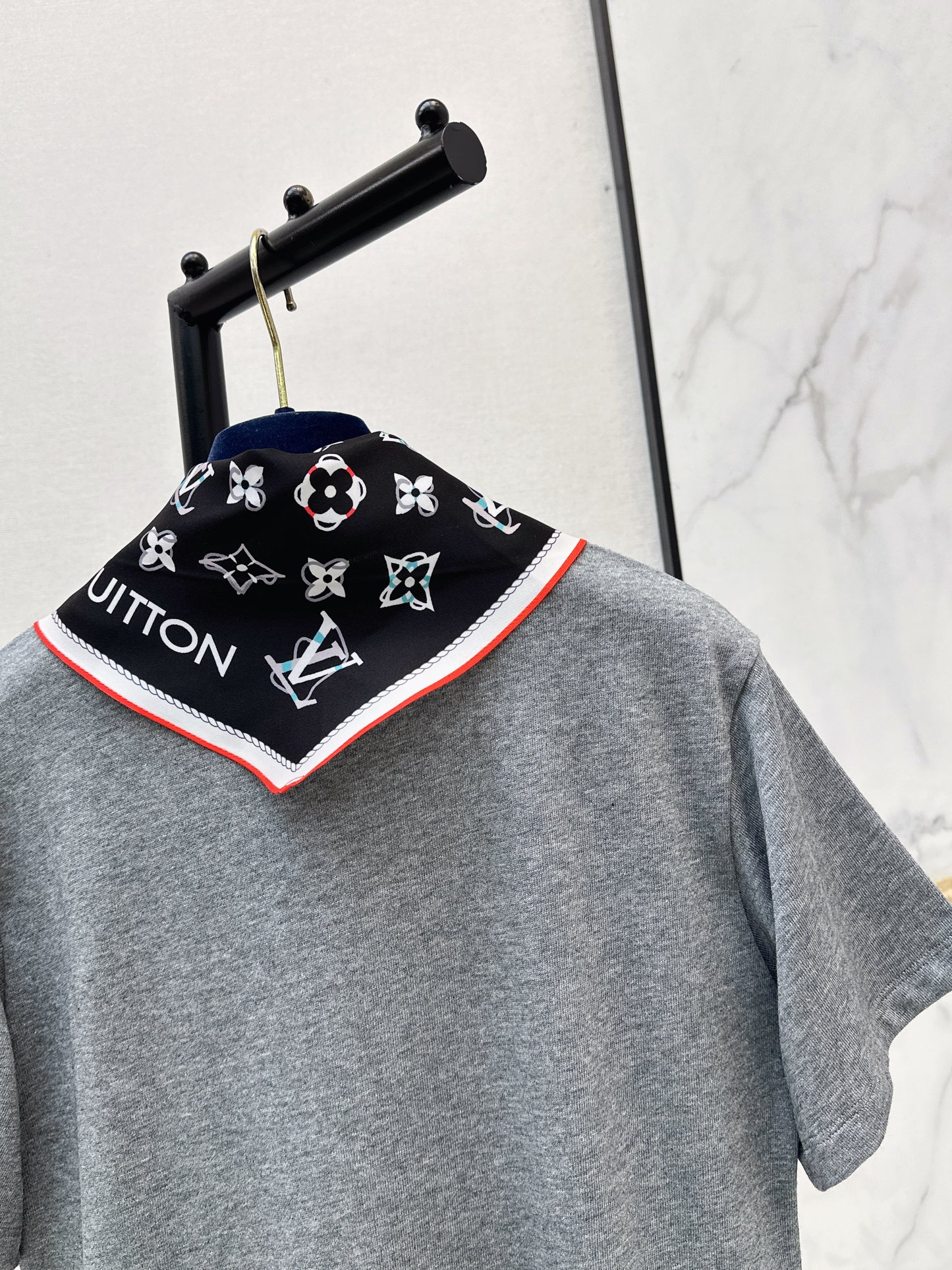 26ss Long T-shirt with silk scarf embellishment