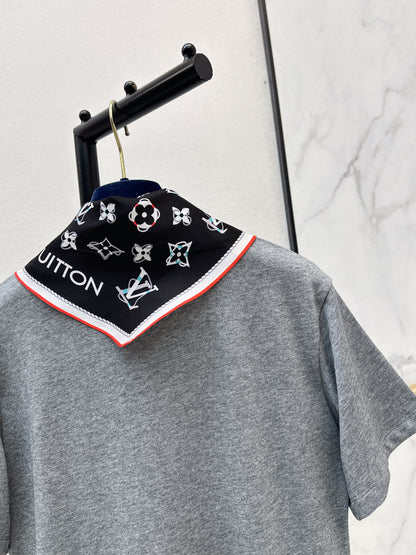 26ss Long T-shirt with silk scarf embellishment