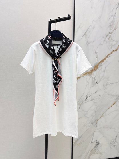 26ss Long T-shirt with silk scarf embellishment