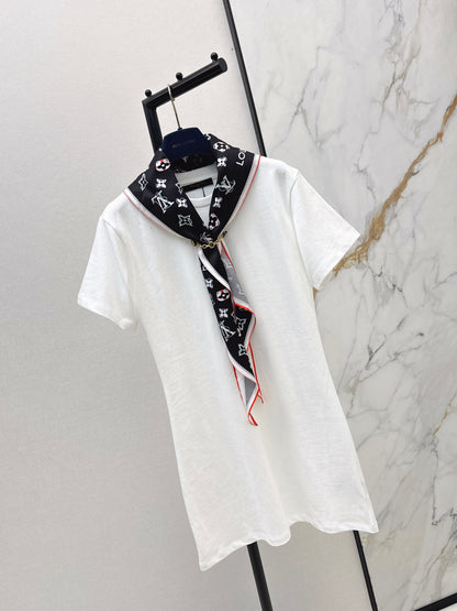 26ss Long T-shirt with silk scarf embellishment