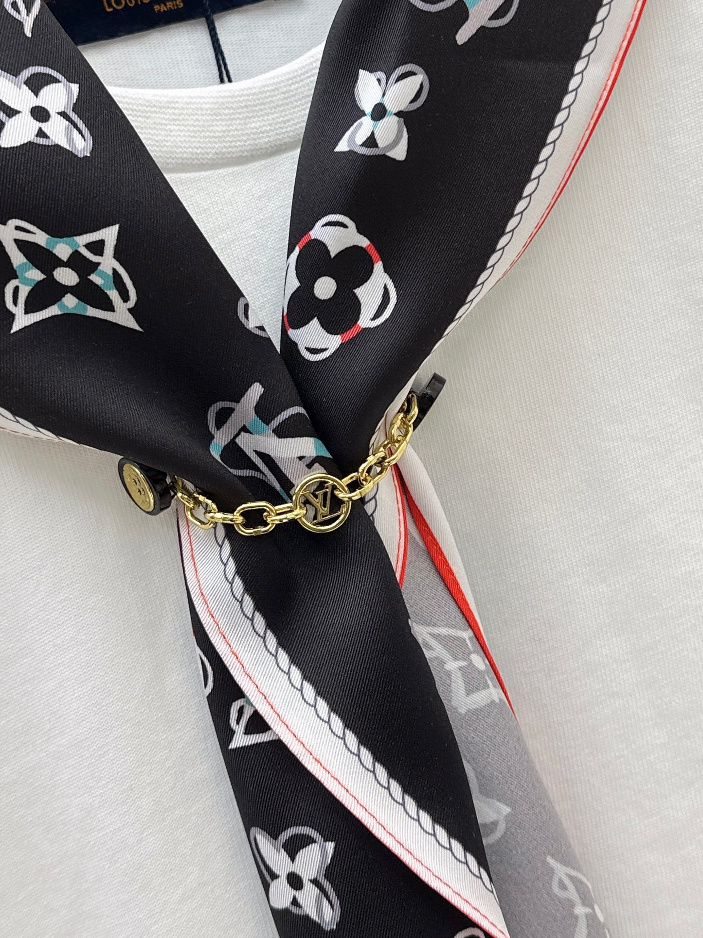 26ss Long T-shirt with silk scarf embellishment