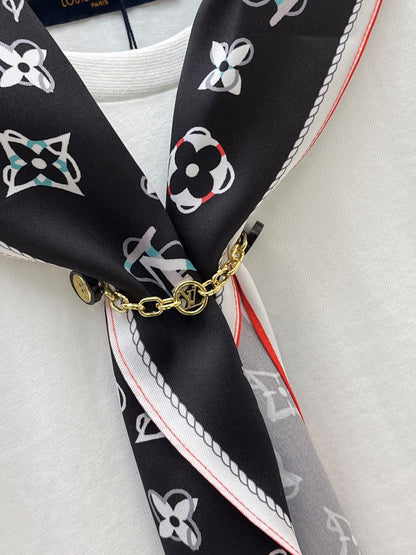 26ss Long T-shirt with silk scarf embellishment