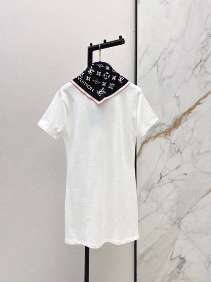 26ss Long T-shirt with silk scarf embellishment
