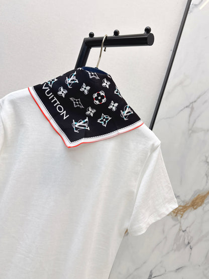 26ss Long T-shirt with silk scarf embellishment