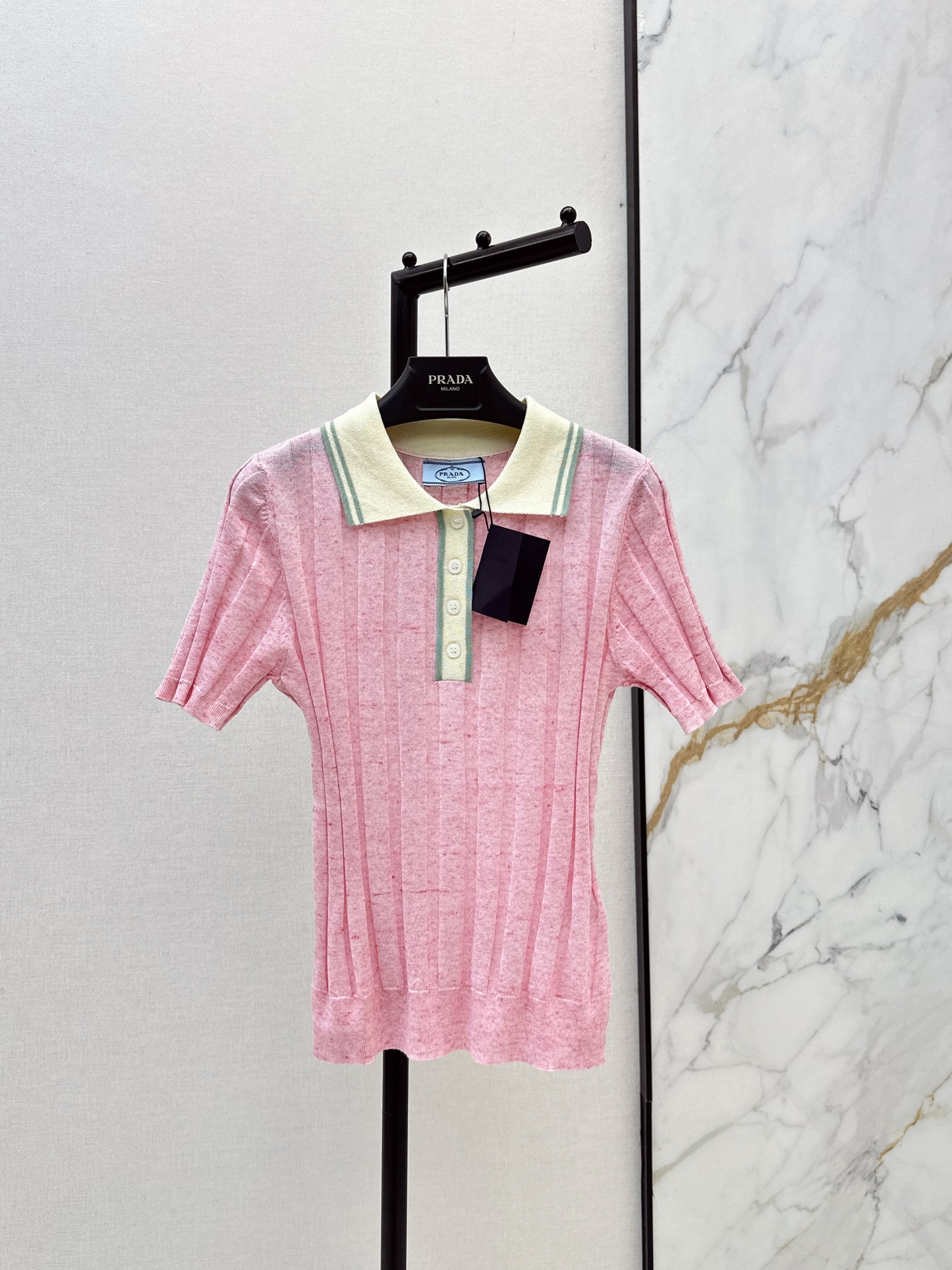 26ss Color-blocked collared knit T-shirt