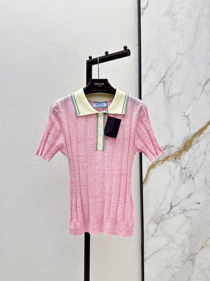 26ss Color-blocked collared knit T-shirt
