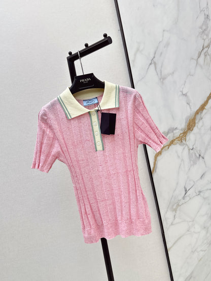 26ss Color-blocked collared knit T-shirt