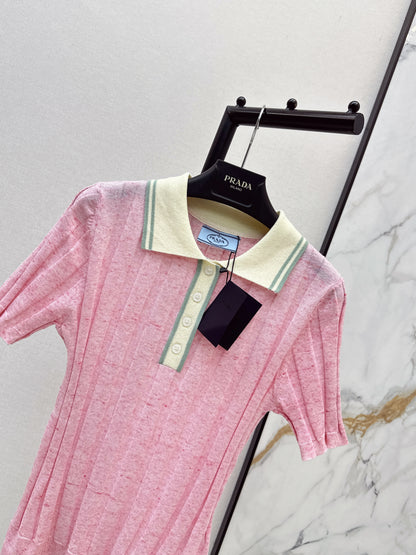 26ss Color-blocked collared knit T-shirt