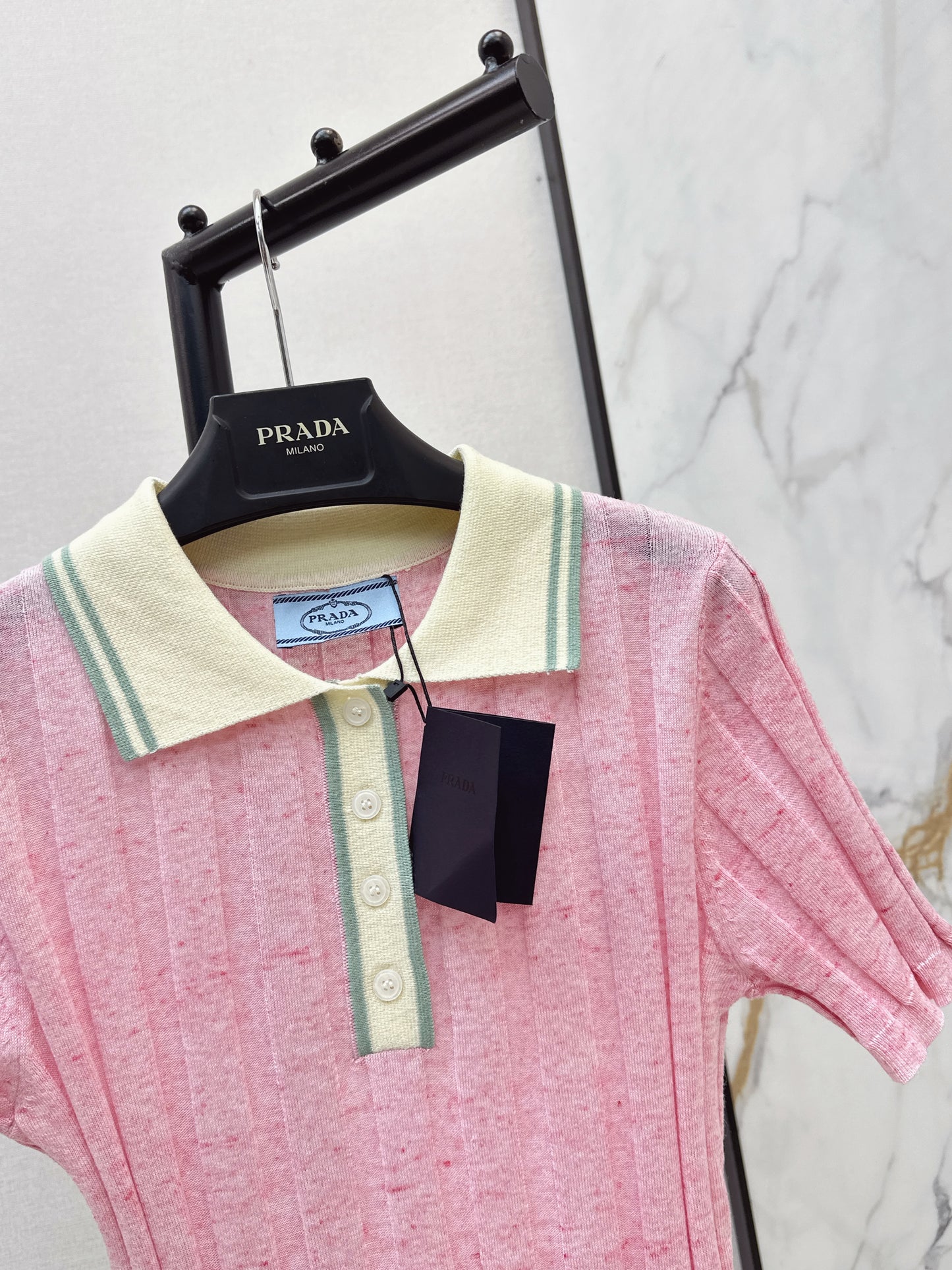 26ss Color-blocked collared knit T-shirt