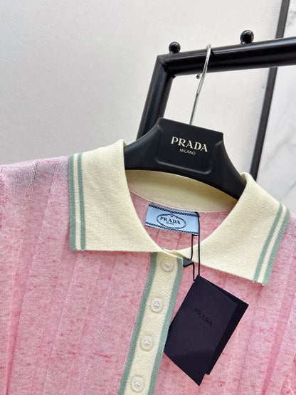 26ss Color-blocked collared knit T-shirt