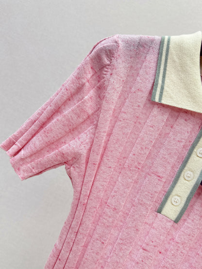 26ss Color-blocked collared knit T-shirt