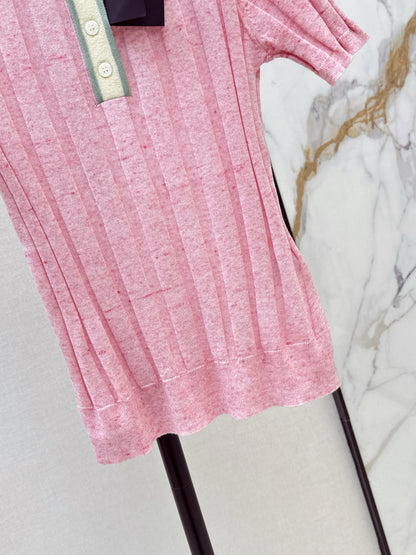 26ss Color-blocked collared knit T-shirt