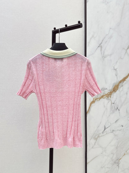 26ss Color-blocked collared knit T-shirt