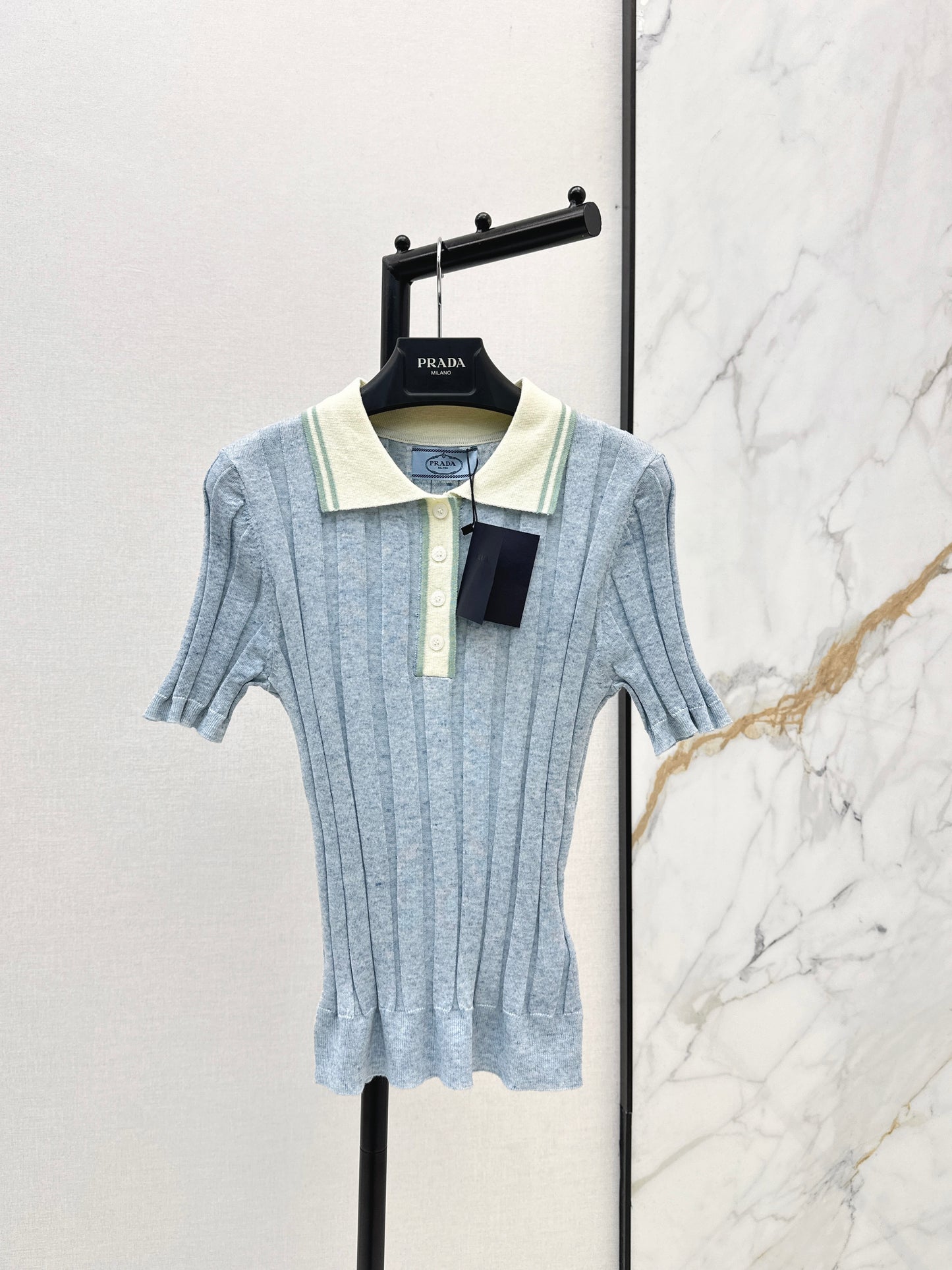 26ss Color-blocked collared knit T-shirt
