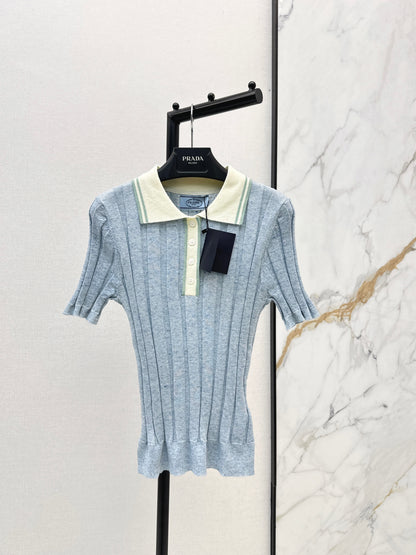 26ss Color-blocked collared knit T-shirt