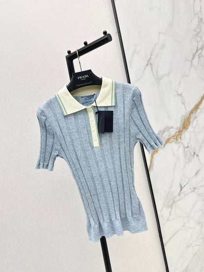 26ss Color-blocked collared knit T-shirt