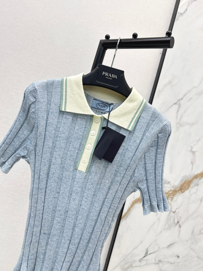 26ss Color-blocked collared knit T-shirt