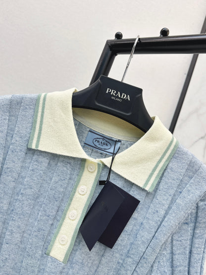 26ss Color-blocked collared knit T-shirt