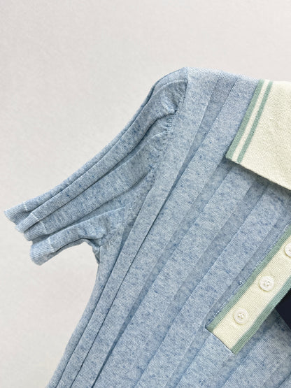 26ss Color-blocked collared knit T-shirt