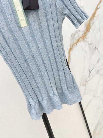 26ss Color-blocked collared knit T-shirt