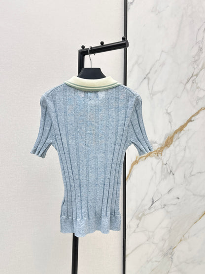 26ss Color-blocked collared knit T-shirt