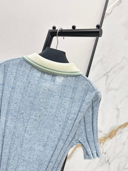 26ss Color-blocked collared knit T-shirt