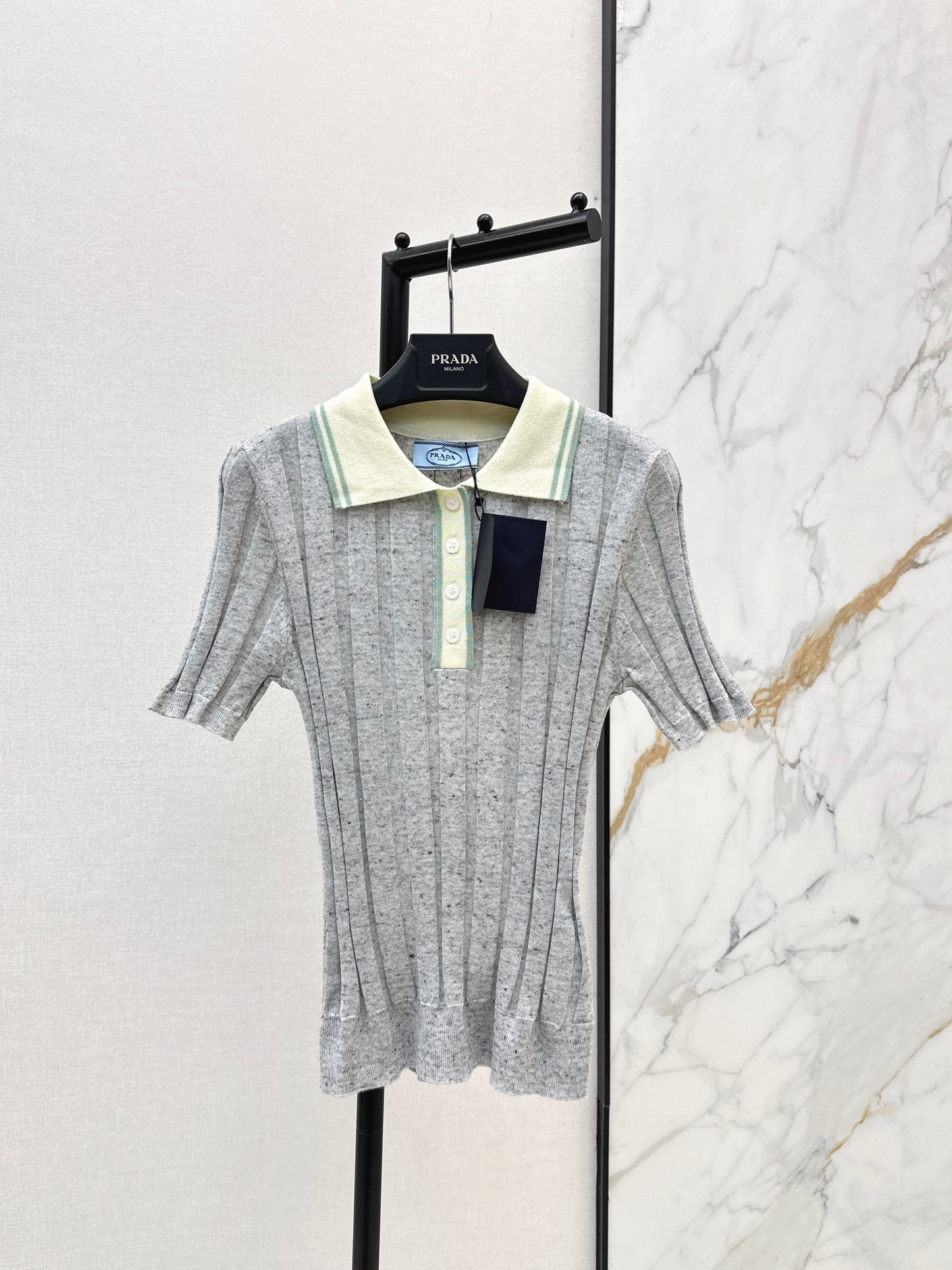 26ss Color-blocked collared knit T-shirt