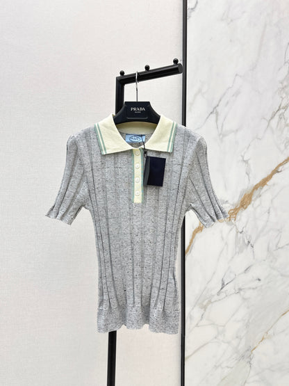 26ss Color-blocked collared knit T-shirt