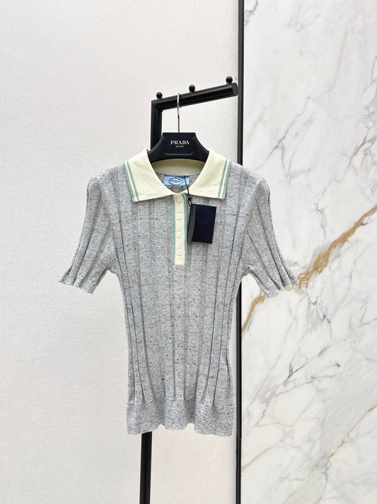 26ss Color-blocked collared knit T-shirt