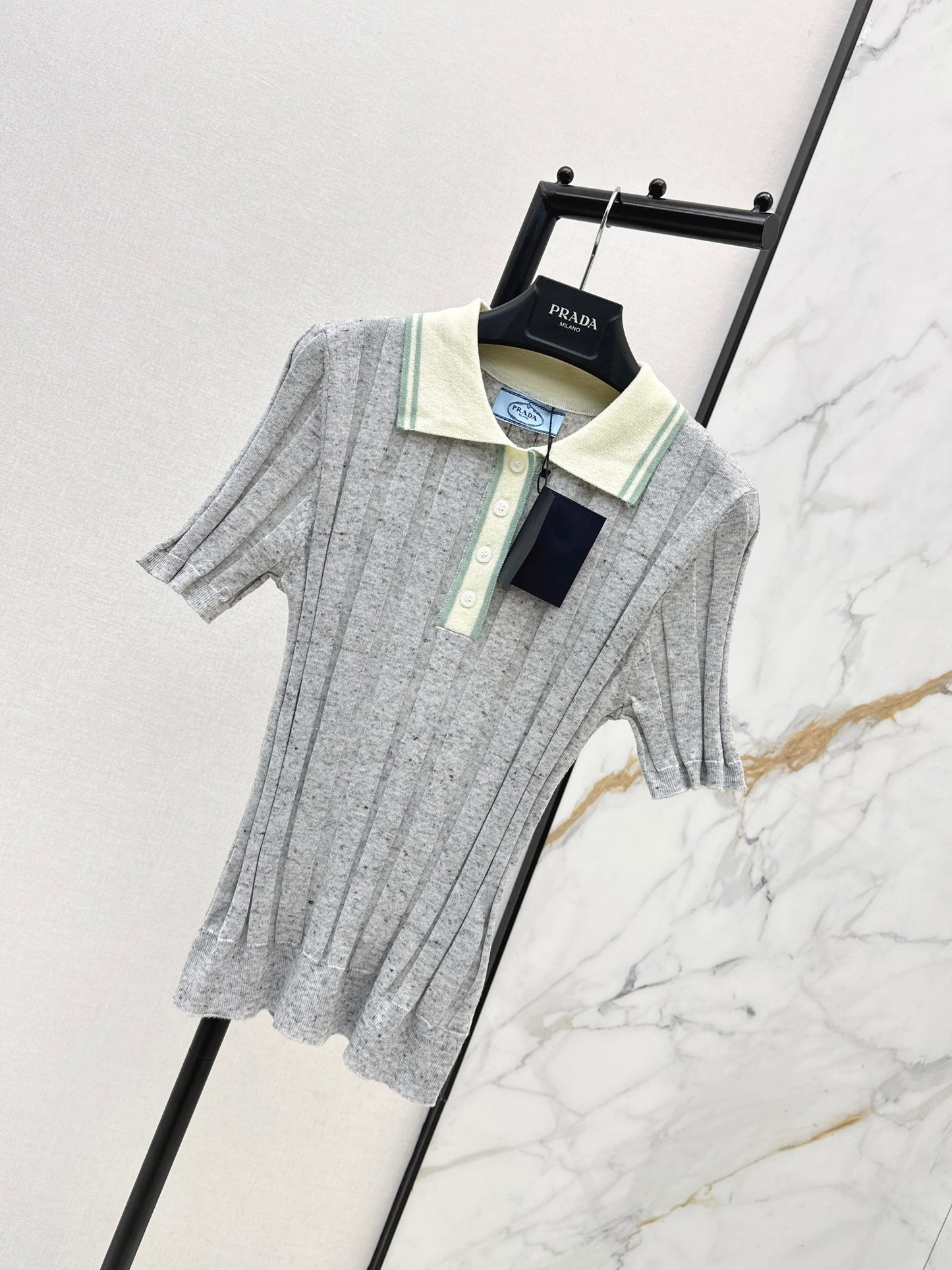 26ss Color-blocked collared knit T-shirt