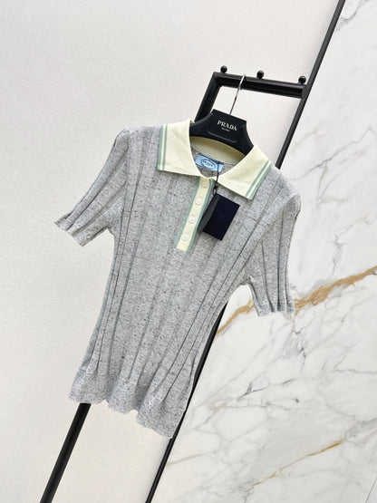 26ss Color-blocked collared knit T-shirt