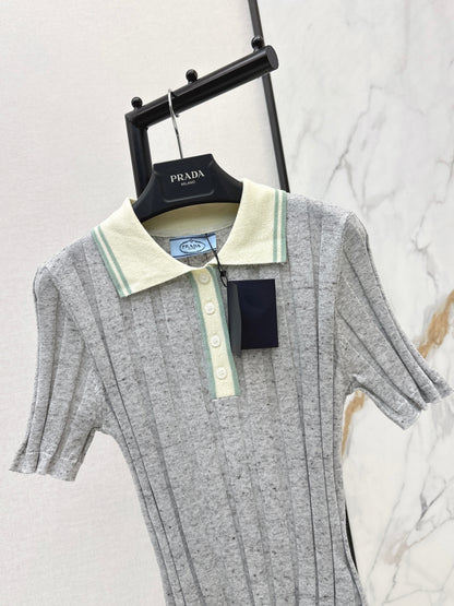 26ss Color-blocked collared knit T-shirt