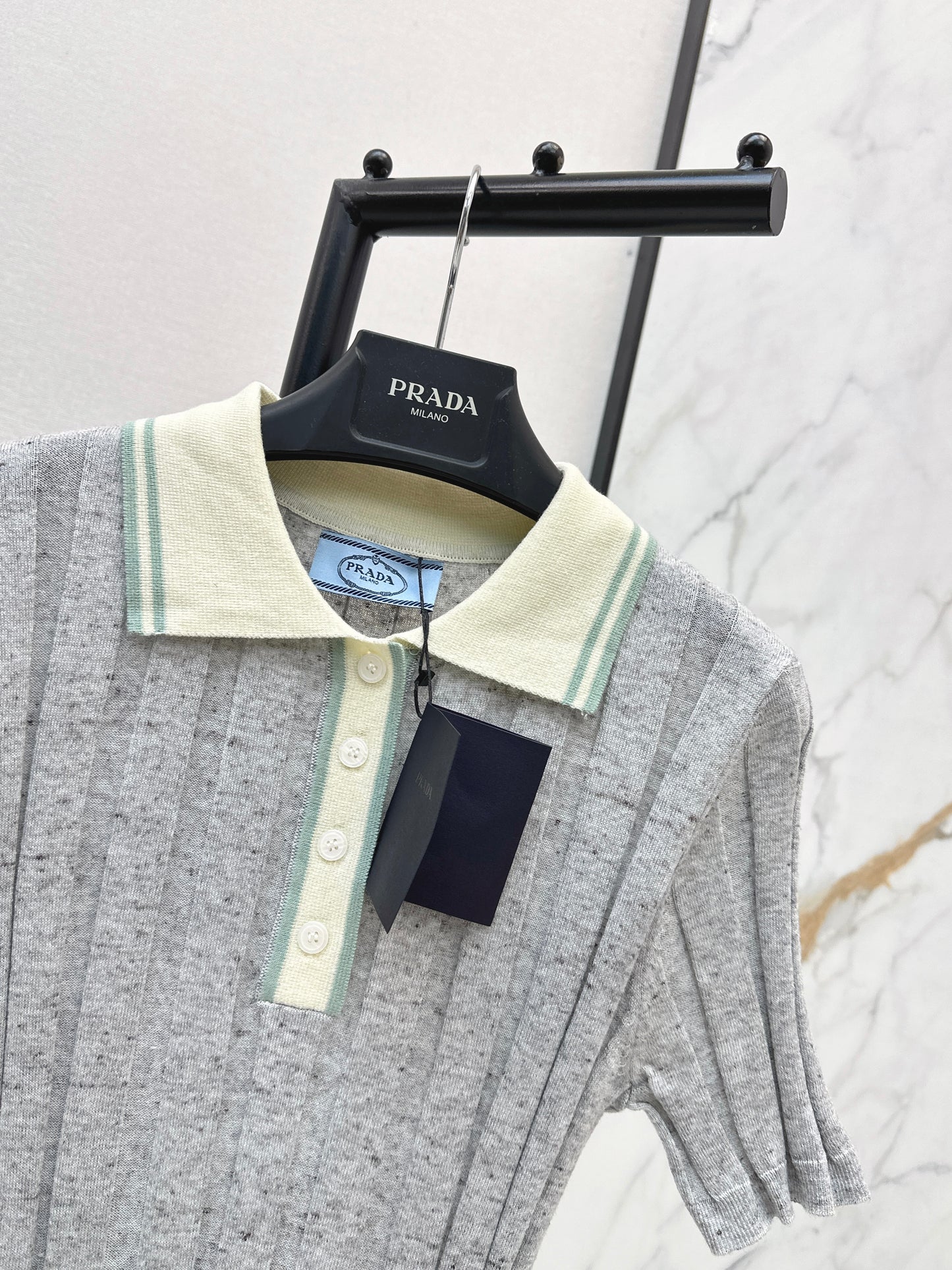 26ss Color-blocked collared knit T-shirt