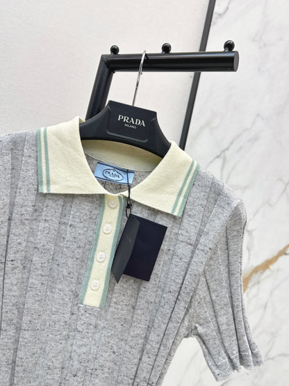 26ss Color-blocked collared knit T-shirt