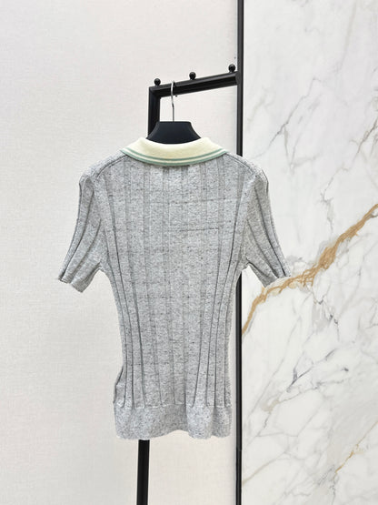 26ss Color-blocked collared knit T-shirt