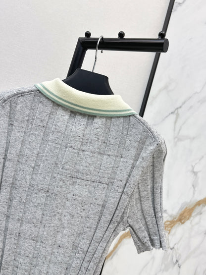 26ss Color-blocked collared knit T-shirt